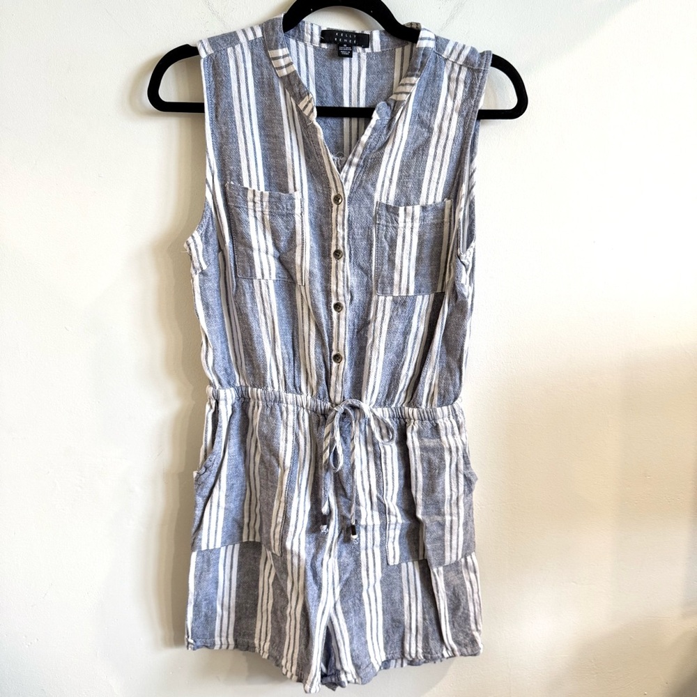 Kelly Reneé Striped Linen Blend Romper - Picture 2 of 6